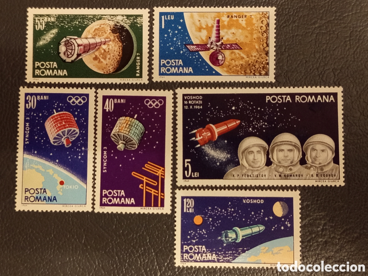Sellos: Rumania 1964 - Espacio: Ranger 7, Syncom 3, Voskhod 1 - Serie Completa MNH (Mi 2369-2374 / Sc 1711-1