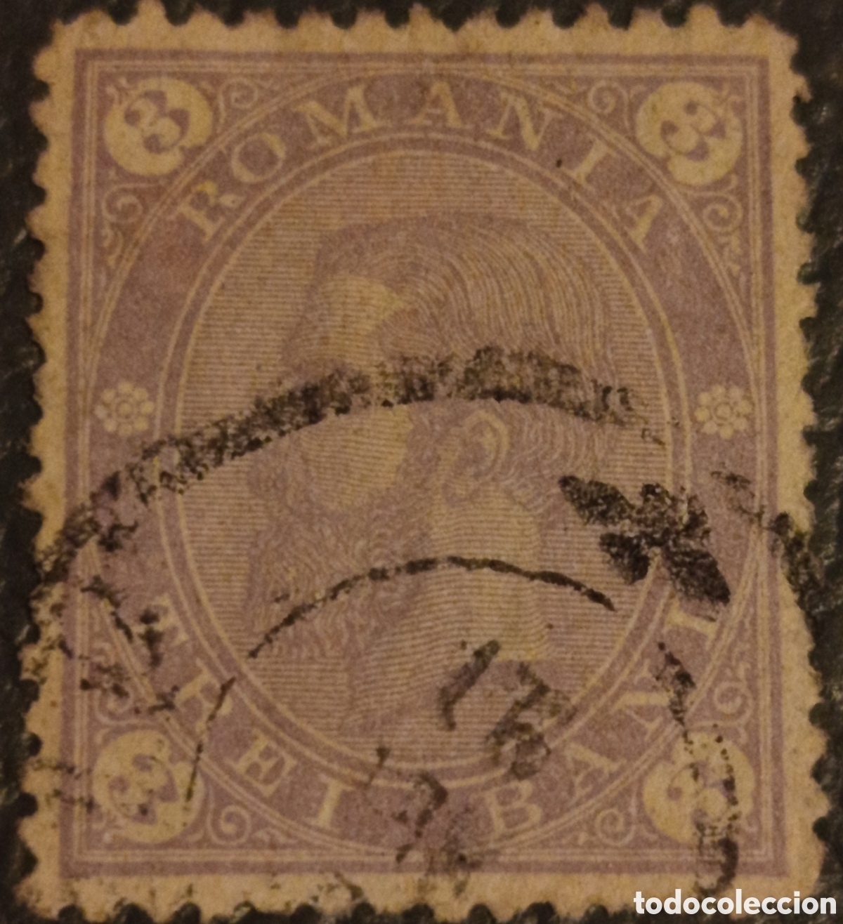 Sellos: Sello Ruman&iacute;a 1890 - Rey Carol I - 3 Bani Lila - Michel #54 / Yvert #88