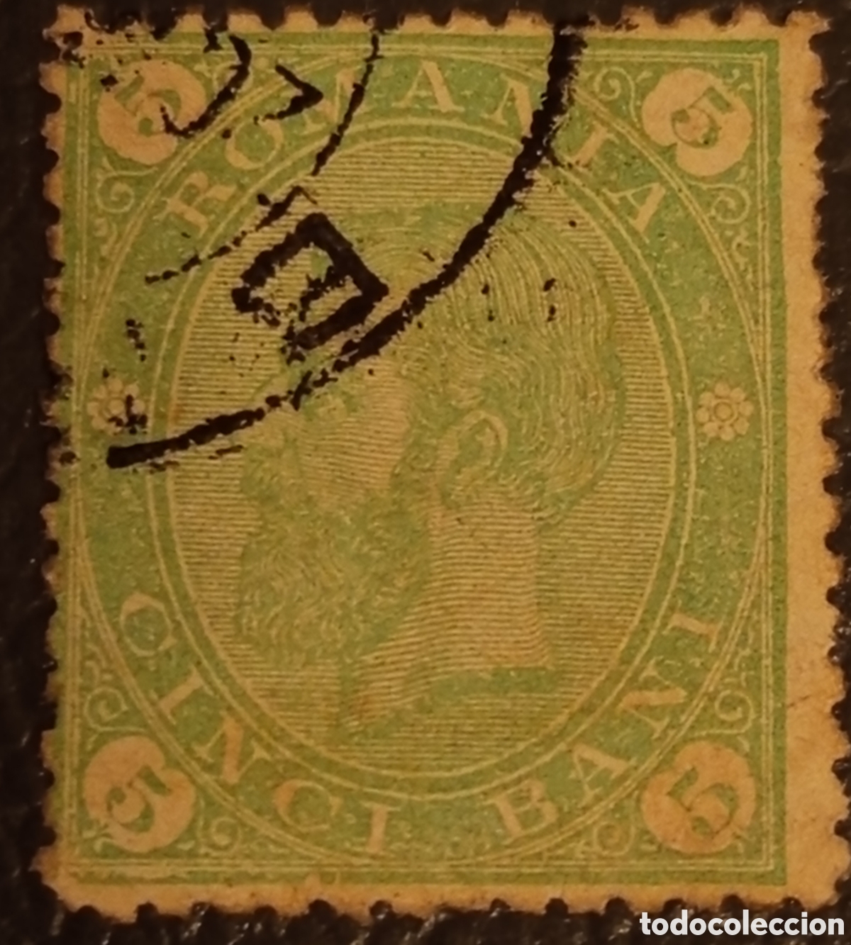 Sellos: Ruman&iacute;a 1893 - Rey Carol I - 5 Bani Verde - Usado (Cat. Scott #120 / Michel #95)