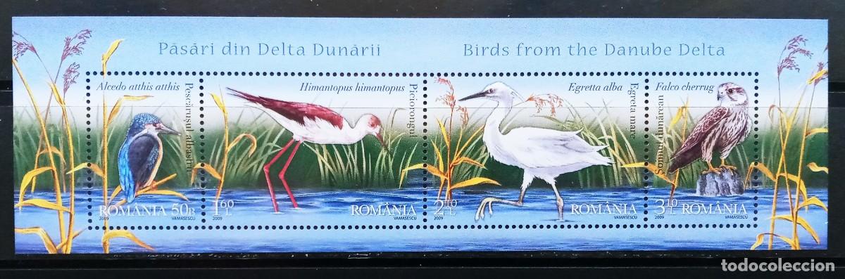 Sellos: RUMANIA IVERT HOJA BLOQUE N&ordm;364 NUEVOS ** SERIE FAUNA AVES DEL DELTA DEL DANUBIO A&Ntilde;O 2009