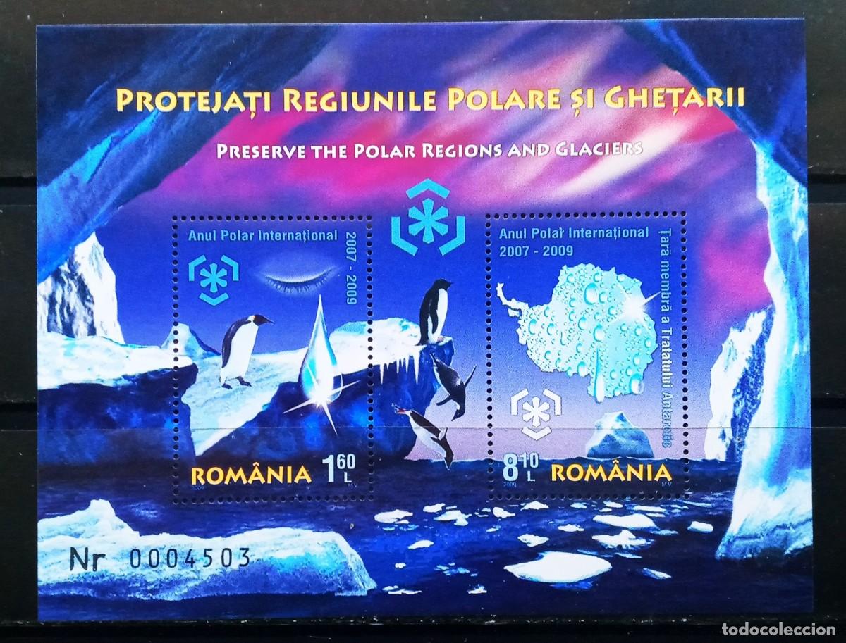 Sellos: RUMANIA IVERT HOJA BLOQUE N&ordm;366 NUEVOS ** SERIE PROTECCION ZONAS POLARES Y LOS GLACIALES A&Ntilde;O 2009