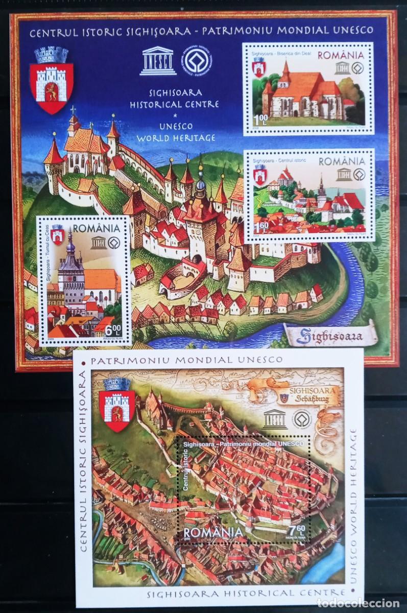 Sellos: RUMANIA IVERT 2 HOJAS BLOQUES N&ordm;370/71 ** CENTRO HISTORICO CIUDAD SIGHISOARA PATRIM UNESCO A&Ntilde;O 2009