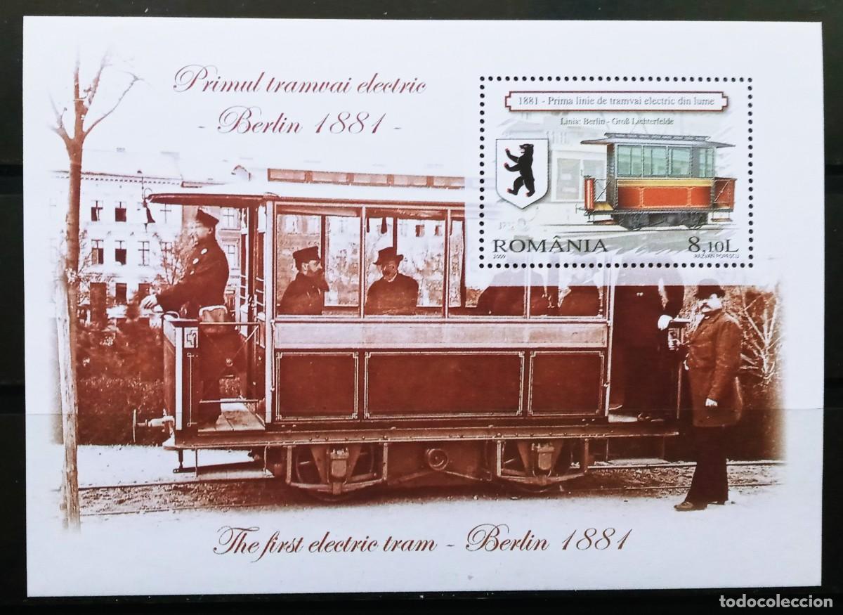 Sellos: RUMANIA IVERT HOJA BLOQUE N&ordm;372 ** ANTIGUOS TRANVIAS ELECTRICOS A&Ntilde;O 2009