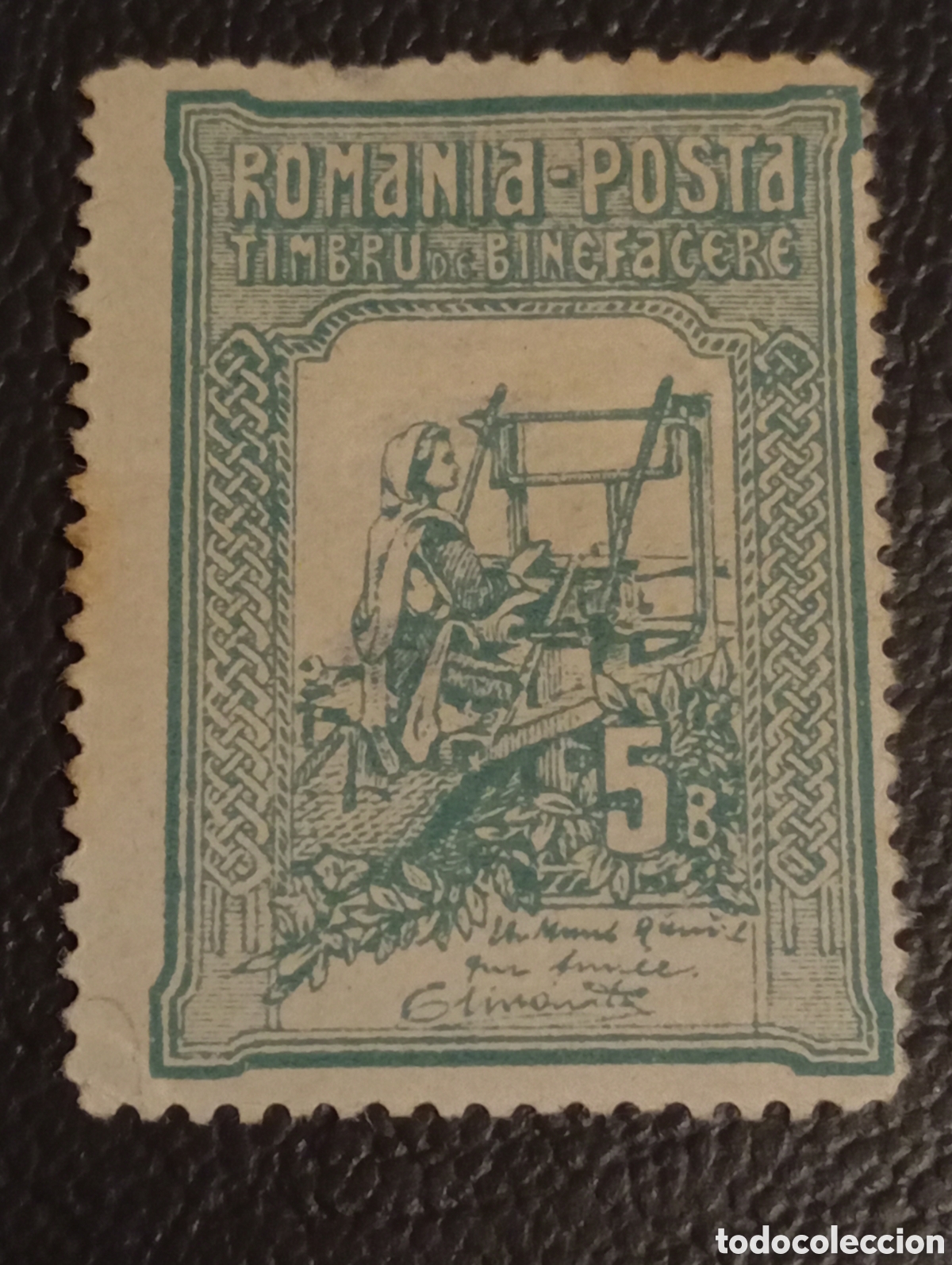 Sellos: Ruman&iacute;a 1906 - Reina Isabel Tejiendo - 5 Bani - Michel 165 MH