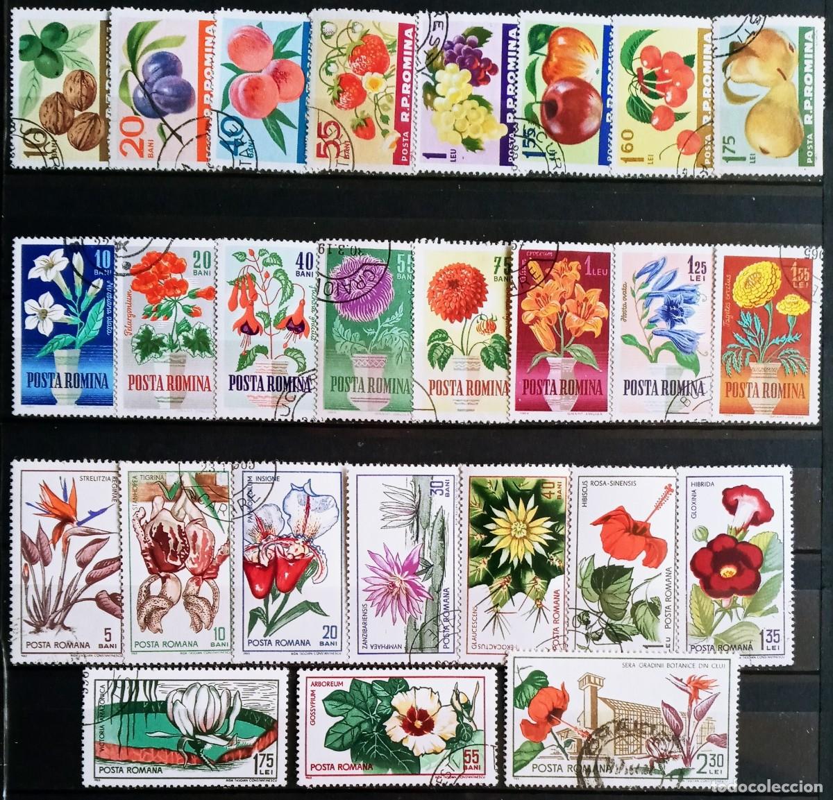 Sellos: RUMANIA IVERT 1929/36+ 1993/00+ 2156/65 USADOS - 3 SERIES FLORES, LOS DE LA FOTO