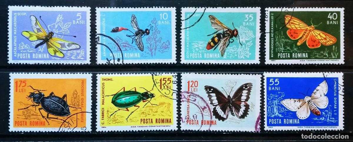 Sellos: RUMANIA IVERT AEREO 1968/75 USADOS - FAUNA INSECTOS MARIPOSAS 2&ordf; serie A&Ntilde;O 1963