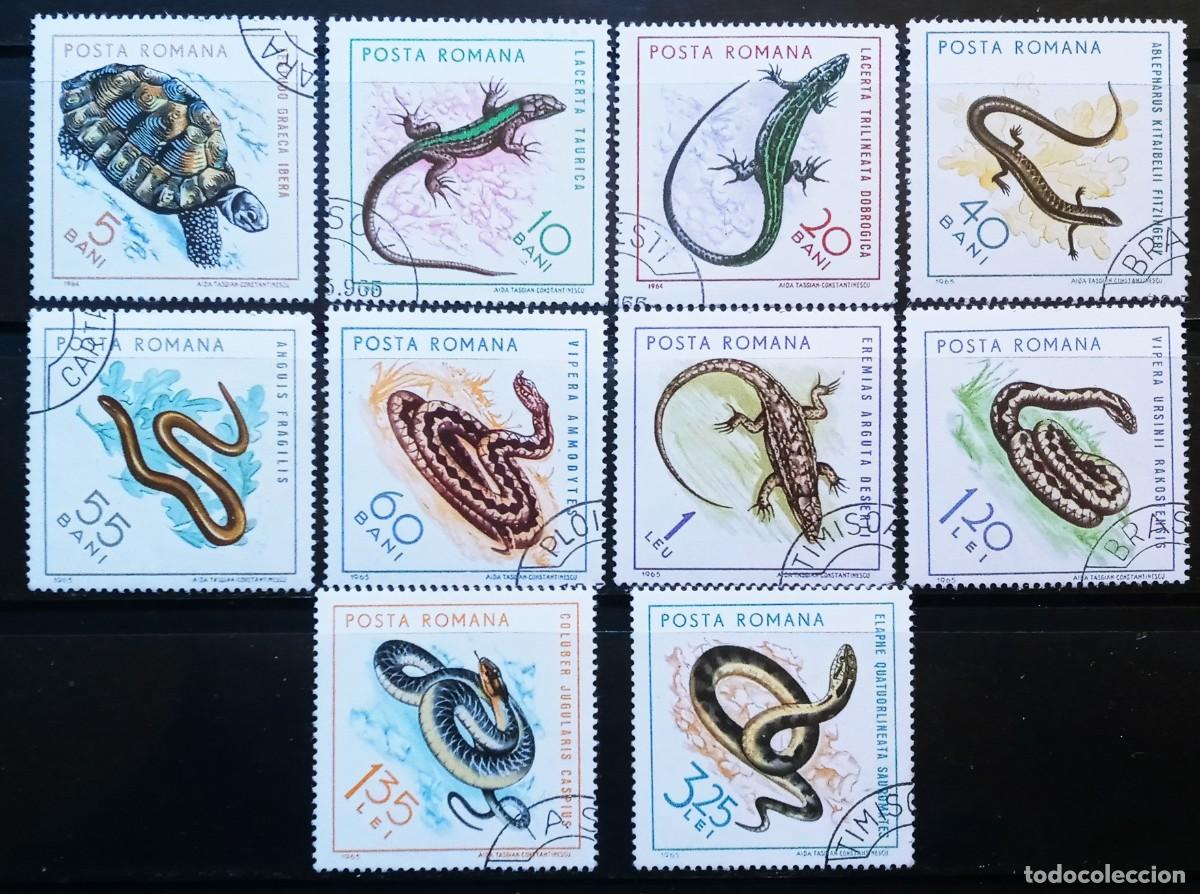 Sellos: RUMANIA IVERT 2100/09 USADOS - SERIE FAUNA REPTILES A&Ntilde;O 1965