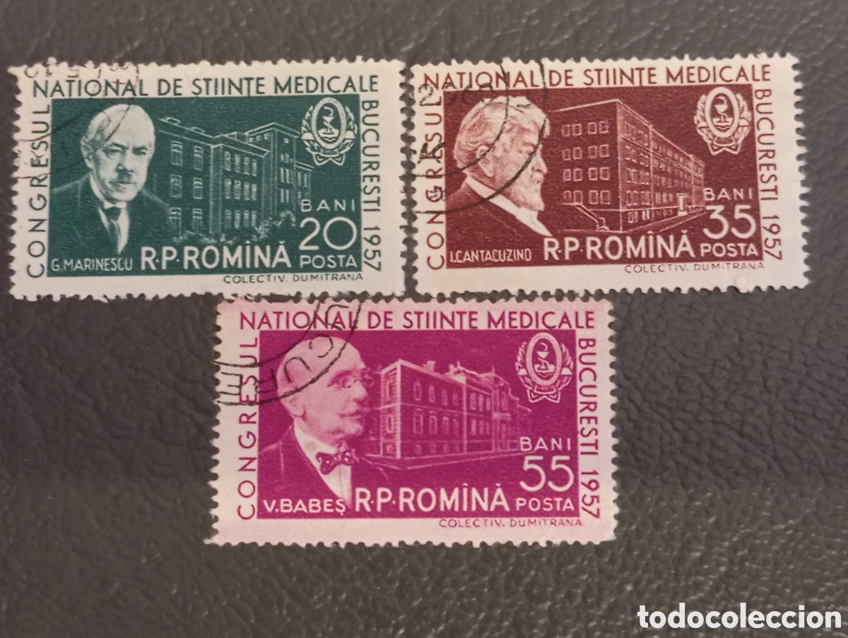 Sellos: Lote 3 Sellos Ruman&iacute;a 1957 Congreso Ciencias M&eacute;dicas