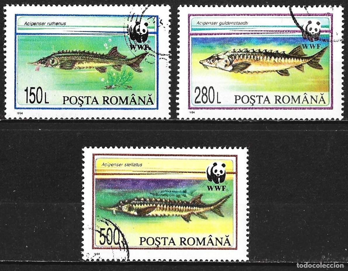 Sellos: Ruman&iacute;a 1994 - Mi 5034 a 5036 - YT 4200 a 4202 - WWF - Peces