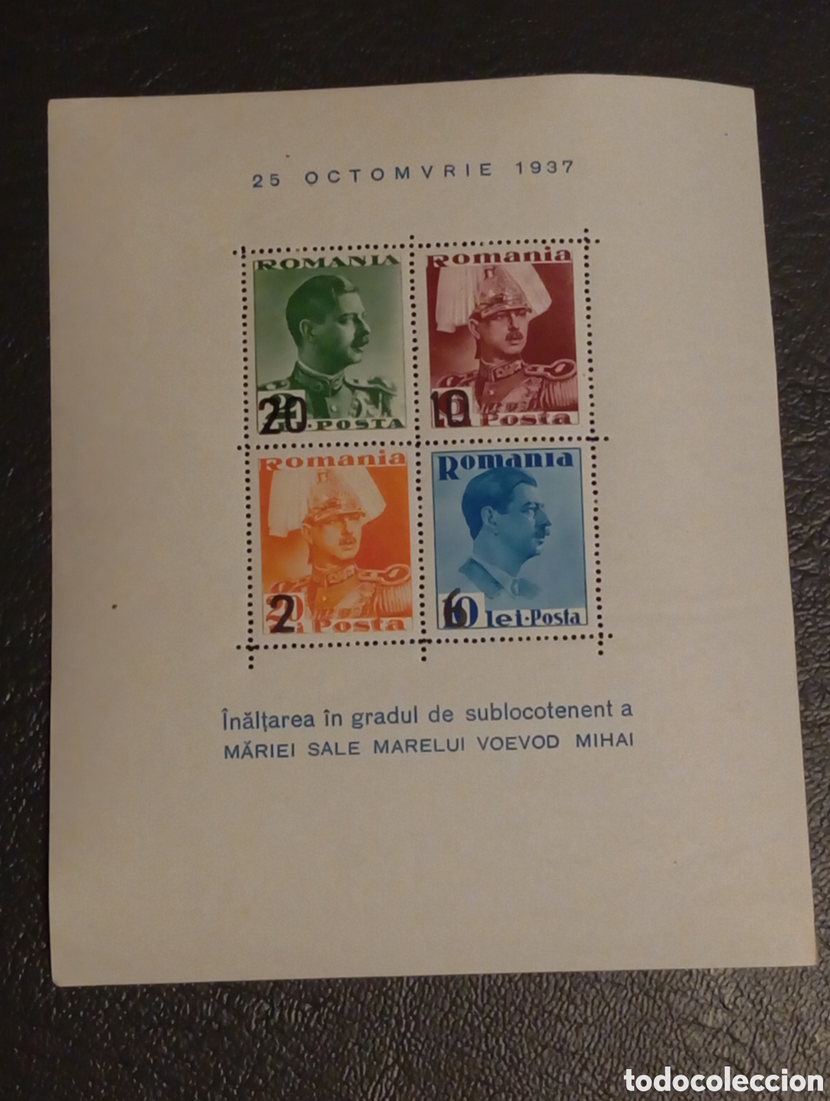 Sellos: Rumania 1937 Hojita Bloque Yvert BF2 Promoci&oacute;n Pr&iacute;ncipe Miguel MNH