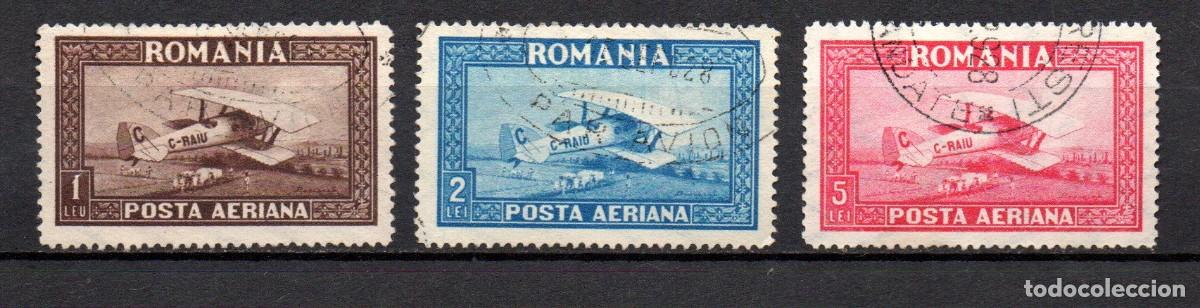 Sellos: RUMANIA. 1928. A&Eacute;REO. YT 1A/3A. FILIGRANA LINEAS VERTICALES
