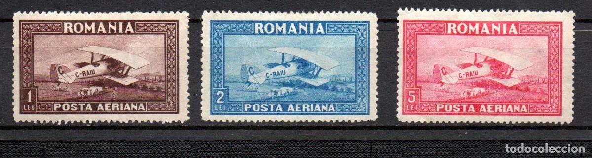 Sellos: RUMANIA. 1928. A&Eacute;REO. YT 1B/3B. FILIGRANA LINEAS HORIZONTALES