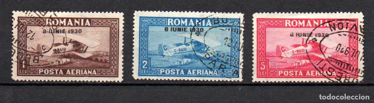 Sellos: RUMANIA. 1930. A&Eacute;REO. YT 4A/6A. FILIGRANA LINEAS VERTICALES