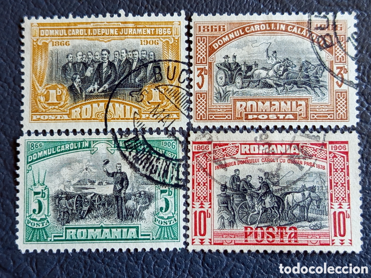 Sellos: Ruman&iacute;a 1906 - 40 Aniversario Reinado Carol I - 4 valores - Scott 176/179 - Usado