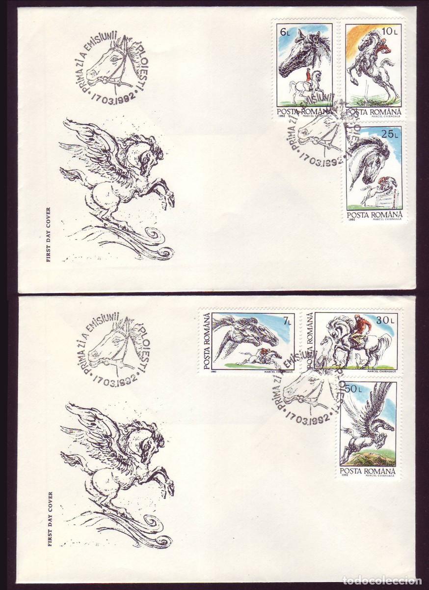 Sellos: 2 FDC Romania, 1976 | Horses (caballos) / Pegasus | Yv: 3997/4002, Mi: 4784/9
