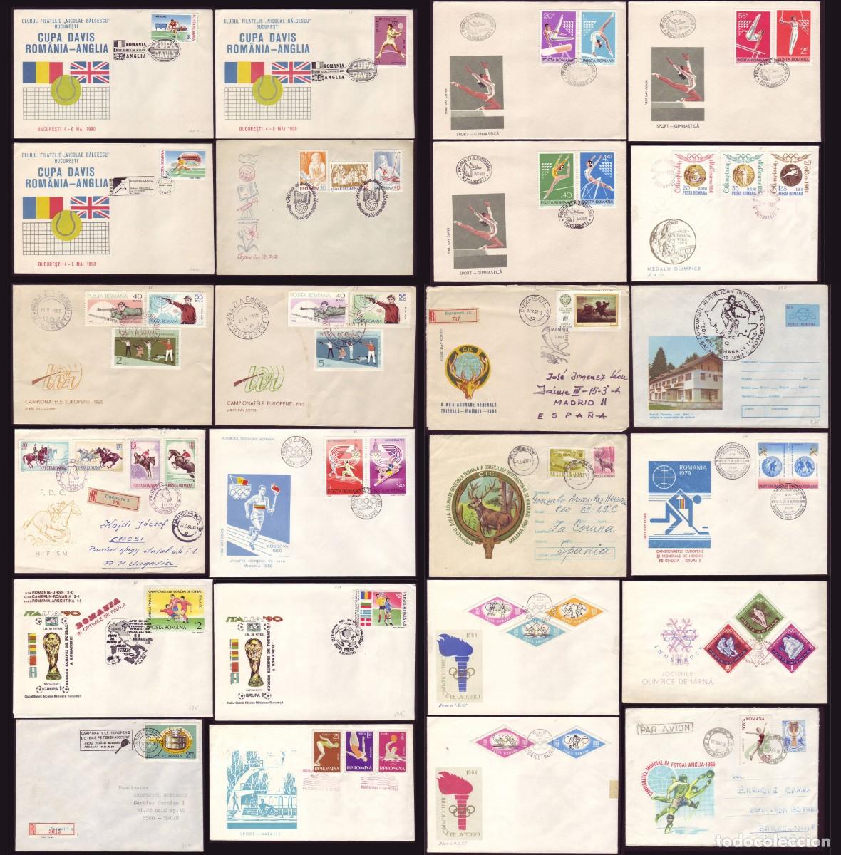 Sellos: LOTE 24 sobres (FDC y otros) de Ruman&iacute;a, 1959-1990
