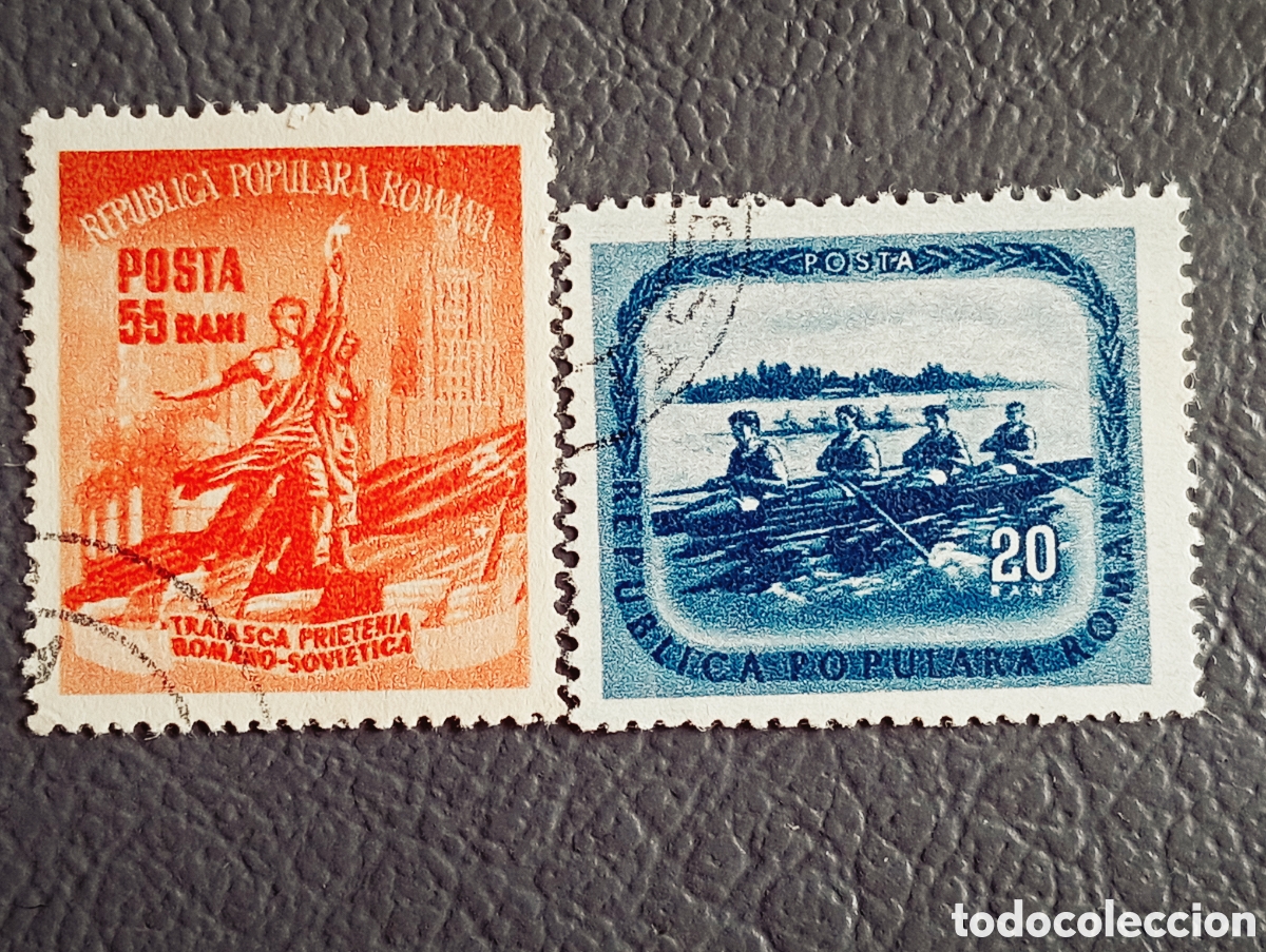 Sellos: RUMAN&Iacute;A 1950s &middot; &rdquo;Amistad Romano-Sovi&eacute;tica&rdquo; + Remo &middot; 55+20 Bani &middot; Rep&uacute;blica Popular &middot; Usados
