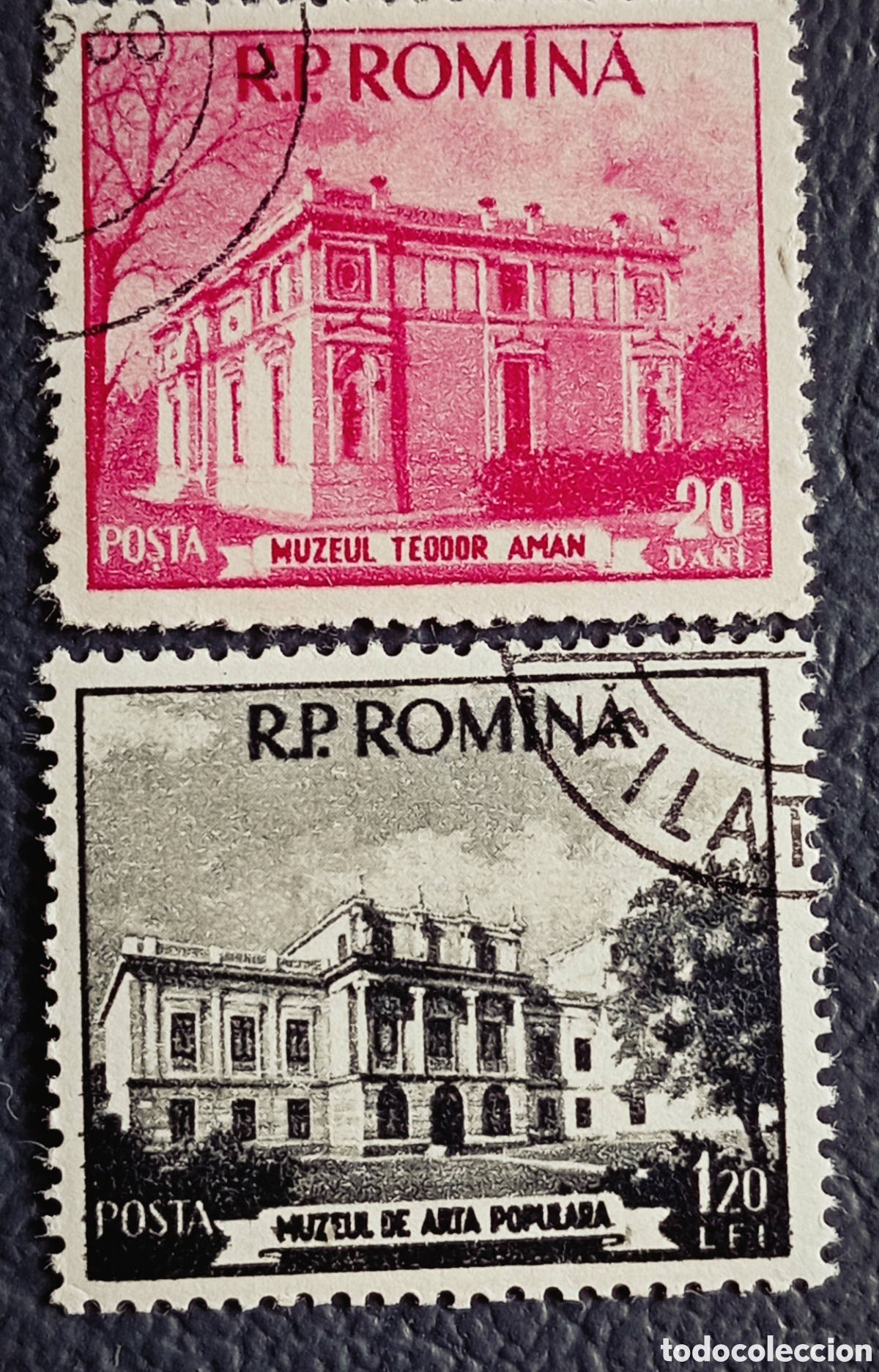 Sellos: RUMAN&Iacute;A 1956-57 &middot; &rdquo;Museos Rumanos&rdquo; &middot; Teodor Aman + Arte Popular &middot; 20B+1,20L &middot; Usados