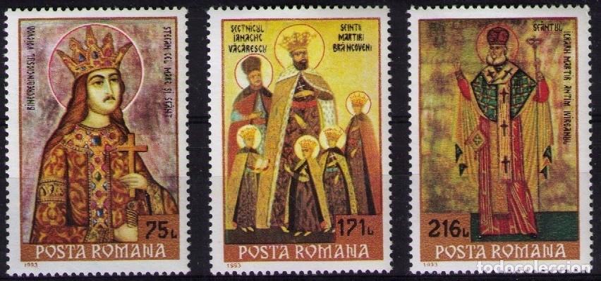 Sellos: RUMANIA 1993 SERIE 3 STAMPS MNH ICONOS ESTEBAN EL GRANDE CONSTANTINO BRANCOVAN SAN ANTIMO EL IBERICO