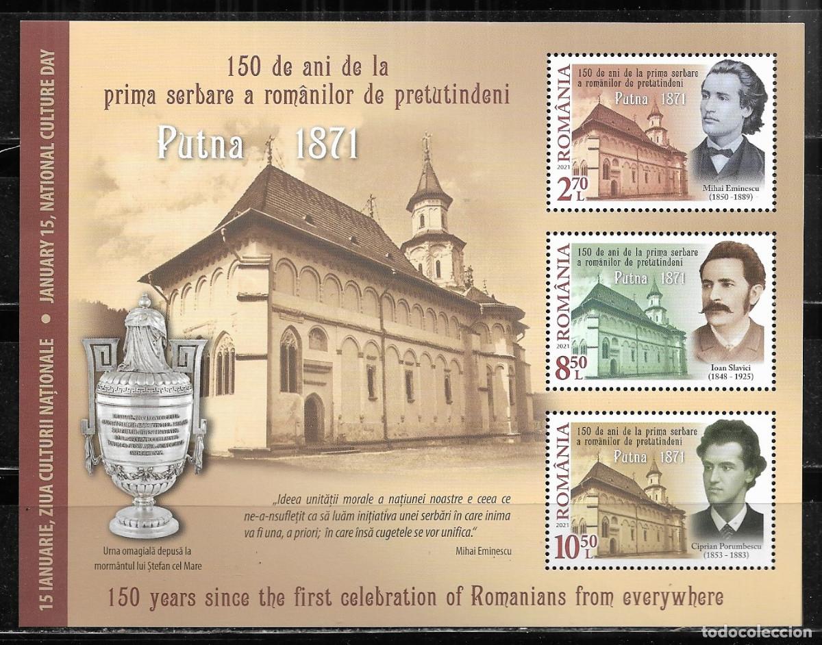 Sellos: RUMANIA 2021, HOJA BLOQUE Mi. 853 - D&Iacute;A DE LA CULTURA. MNH.