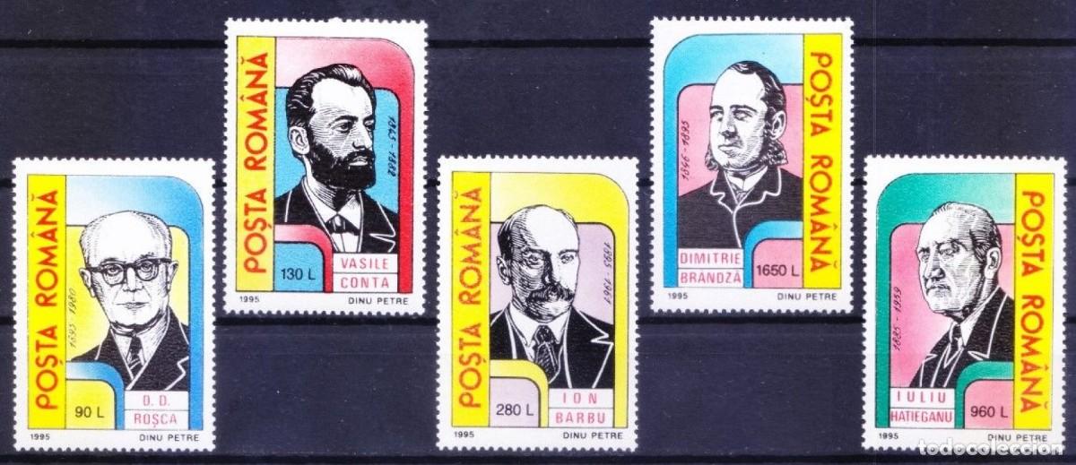 Sellos: RUMANIA 1995 SERIE 5 STAMPS MNH PERSONAJES FAMOSOS RUMANOS FILOSOFOS BOTANICOS POETAS MEDICOS