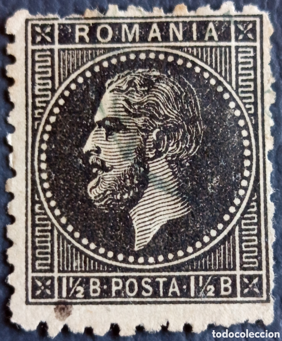 Timbres: Ruman&iacute;a 1879 Carol I 1&frac12; bani negro Michel 48 usado cl&aacute;sico