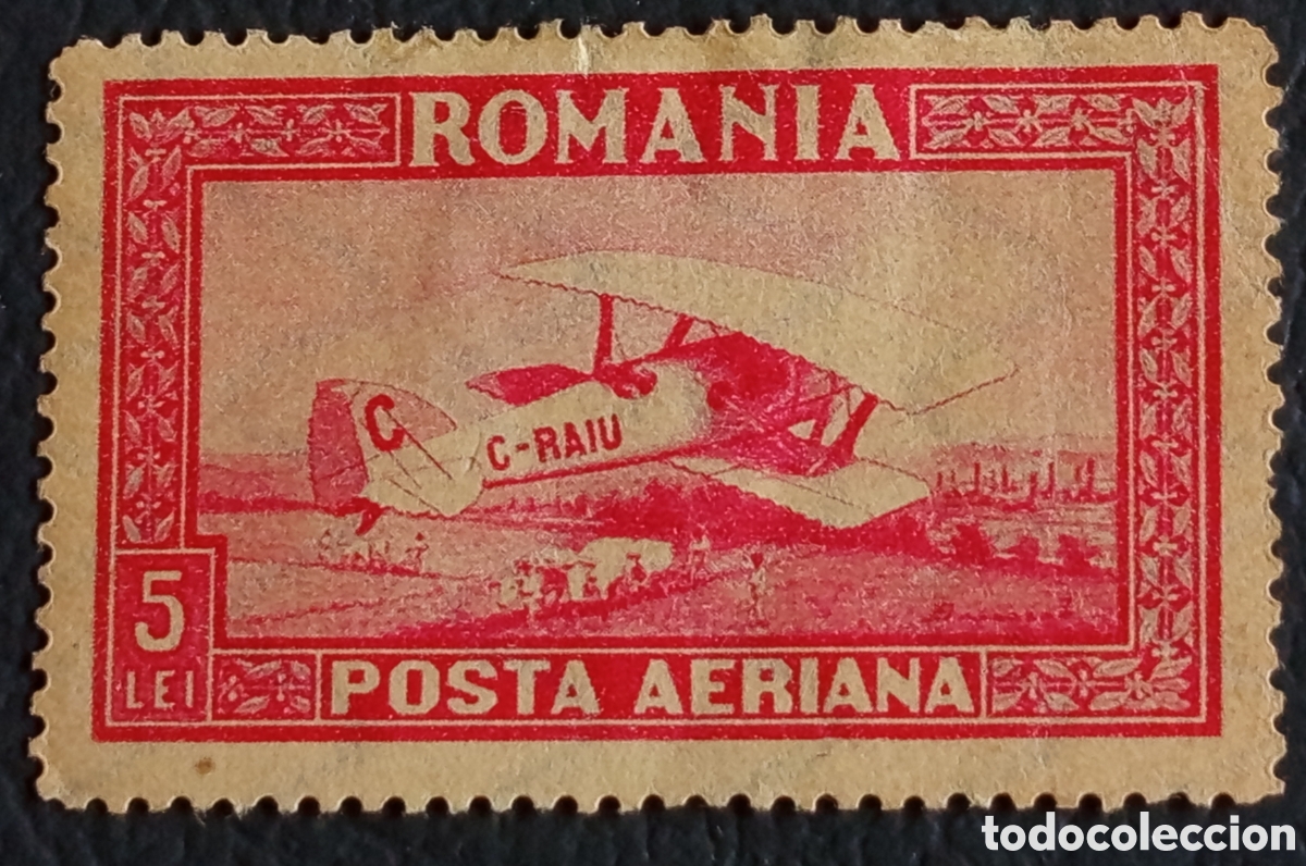 Sellos: Rumania 1928 Posta Aeriana 5 Lei Avi&oacute;n C-RAIU MH Correo A&eacute;reo Romania