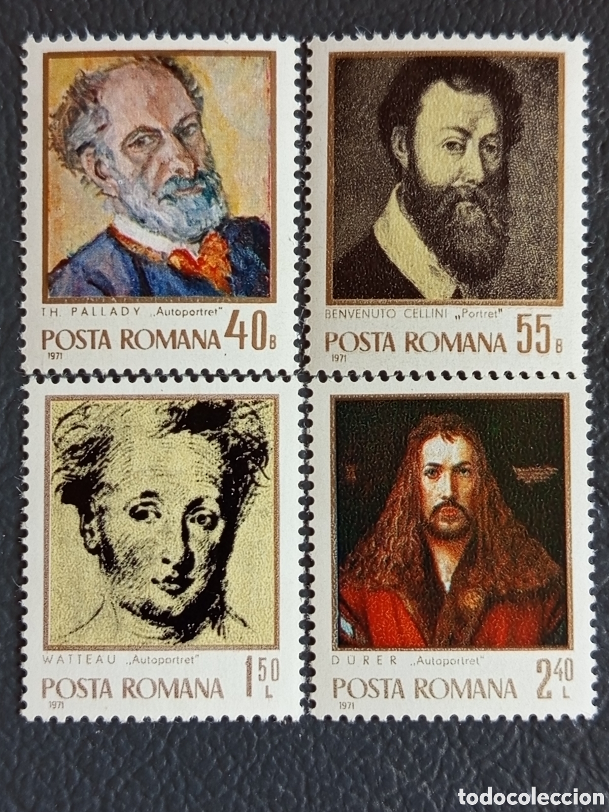 Selos: Lote de 4 Sellos Ruman&iacute;a 1971 Pinturas y Autorretratos MNH Nuevo (Michel 2946/2949)