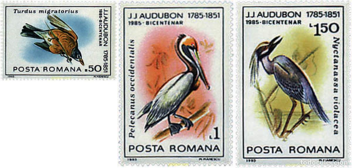 Sellos: 369960 MNH RUMANIA 1985 BICENTENARIO DEL NACIMIENTO DEL ORNITOLOGO J.J. AUDUBON