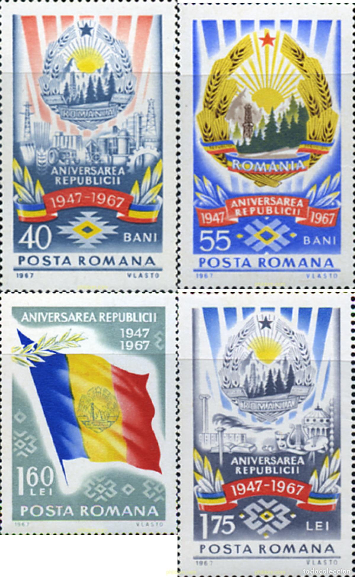 Sellos: 42473 MNH RUMANIA 1967 20 ANIVERSARIO DE LA REPUBLICA