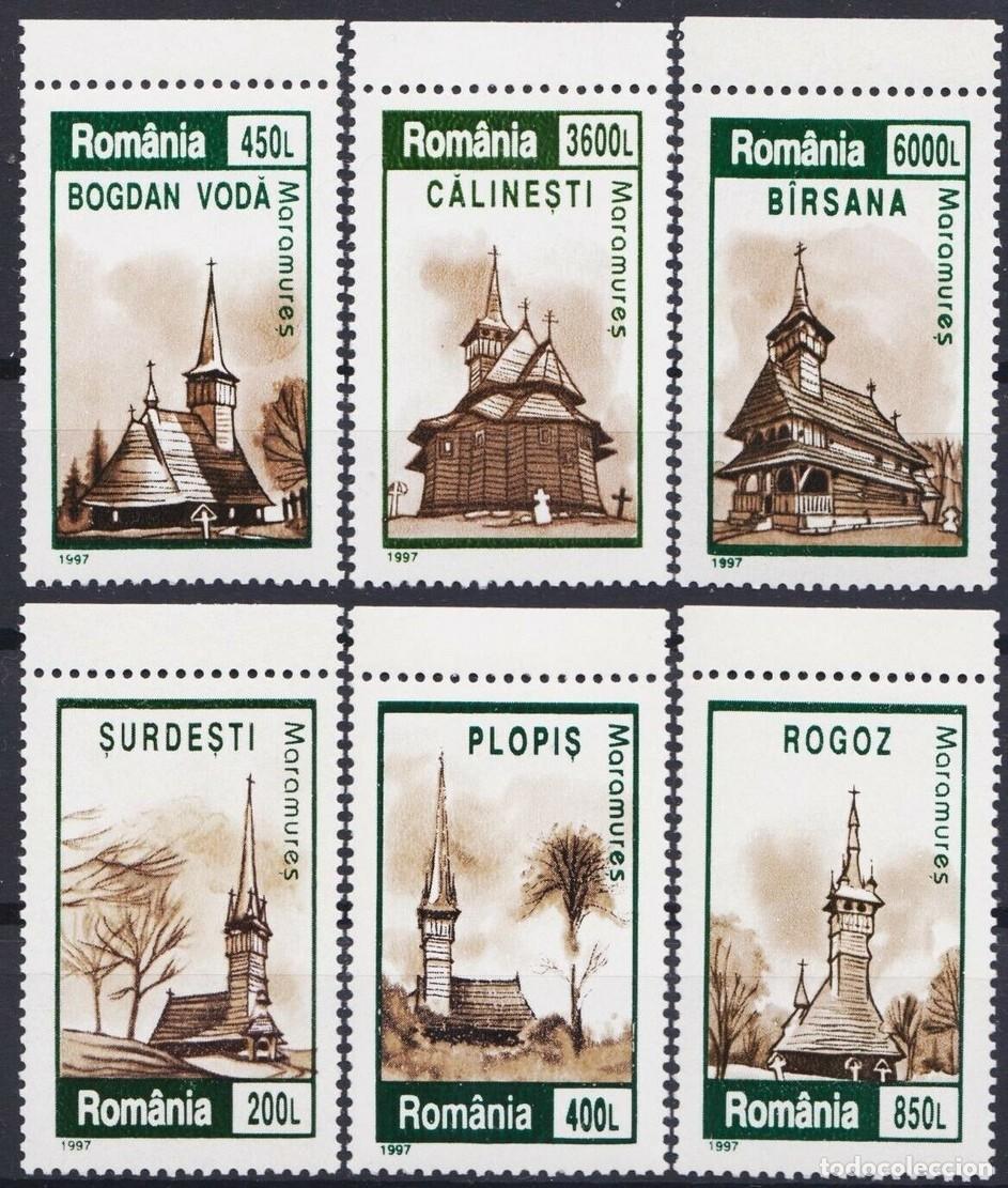 Sellos: RUMANIA 1997 SERIE 6 STAMPS MNH ARQUITECTURA DE PATRIMONIO IGLESIAS DE MADERA DE MARAMURES CHURCHES