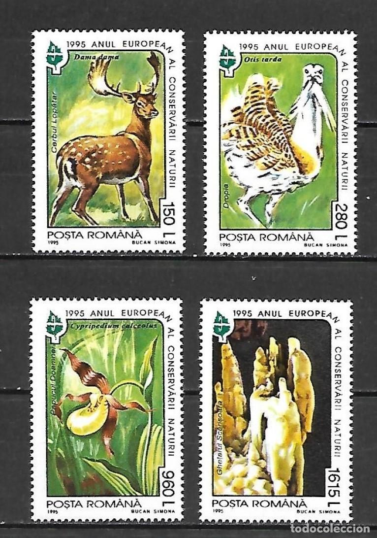 Sellos: RUMANIA 1995 SERIE 4 STAMPS MNH A&Ntilde;O EUROPEO CONSERVACION DE LA NATURALEZA CIERVOS ORQUIDEAS AVES