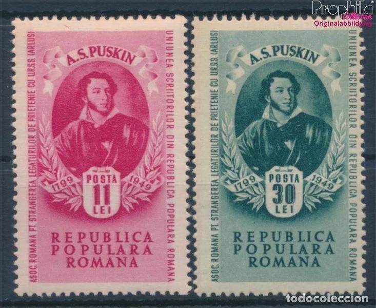 Sellos: Rumania 1949 Ivert 1079/80 ** 150&ordm; Aniversario del Nacimiento del Poeta A.S. POUCHKINE