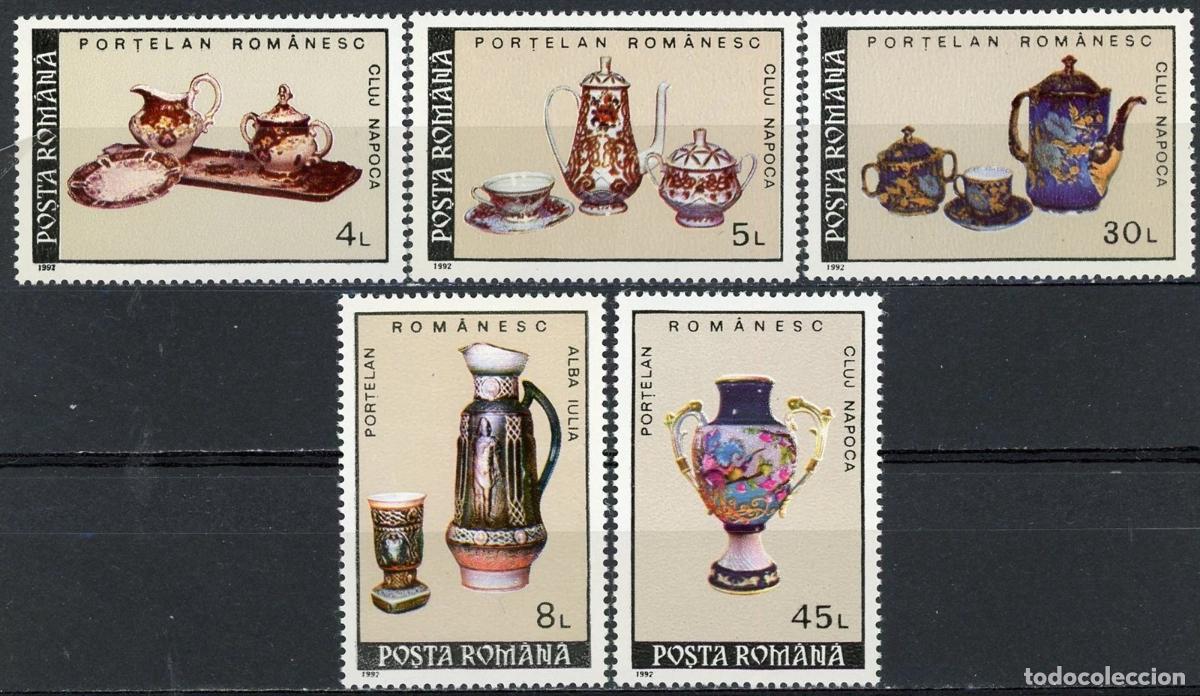 Sellos: Rumania 1992 Ivert 3986/90 *** Porcelanas de Rumania - Artesan&iacute;a