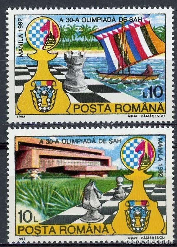 Sellos: Rumania 1992 Ivert 4007/8 *** Olimpiadas de Ajedrez em Manila - Deportes
