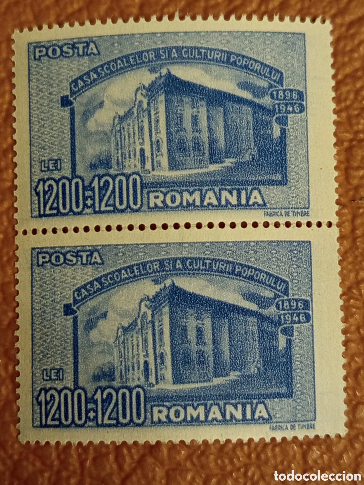 Sellos: Pareja Sellos Ruman&iacute;a 1946 Michel 985 Casa Școalelor 1200+1200 Lei MNH