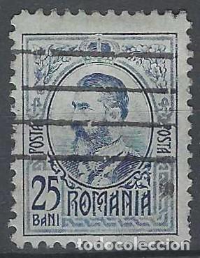Sellos: RUMAN&Iacute;A 1908 - REY CARLOL I, 25B AZUL OSCURO - USADO