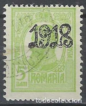 Sellos: RUMAN&Iacute;A 1918 - REY CARLOL I, 5B VERDE CLARO, SOBRECARGADO &rdquo;1918&rdquo; - USADO
