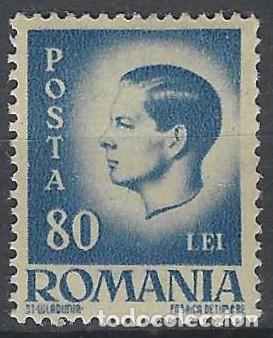 Sellos: RUMAN&Iacute;A 1946-47 - REY MIGUEL I, 80L AZUL - MNH**