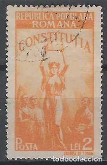Sellos: RUMAN&Iacute;A 1948 - PROCLAMACI&Oacute;N DE LA NUEVA CONSTITUCI&Oacute;N, NARANJA - USADO