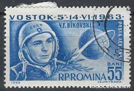 Sellos: RUMAN&Iacute;A 1963 - VUELO CONJUNTO NAVES &rdquo;VOSTOK 5 Y VOSTOK 6&rdquo;, A&Eacute;REO - USADO CON PAPEL