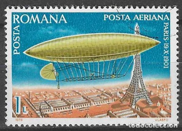 Sellos: RUMAN&Iacute;A 1978 - ZEPELINES SOBRE CIUDADES, N&ordm; 6 DE SANTOS DUMONT, PAR&Iacute;S, A&Eacute;REO - USADO