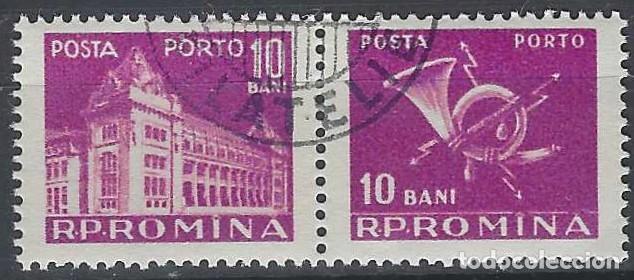 Sellos: RUMAN&Iacute;A 19557 - S. FRANQUEO, 10B LILA EN PAR UNIDO - USADOS