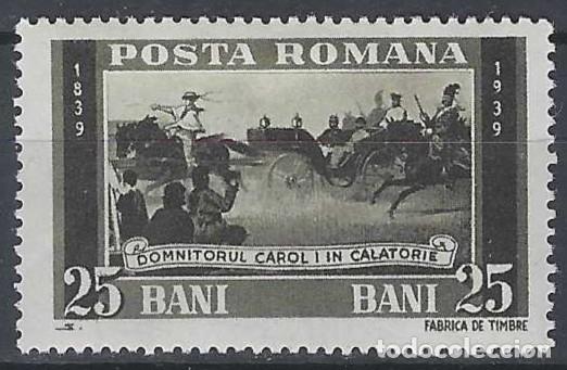 Sellos: RUMAN&Iacute;A 1939 - CENTENARIO DEL NACIMIENTO DEL REY CAROL I, NEGRO - MH*