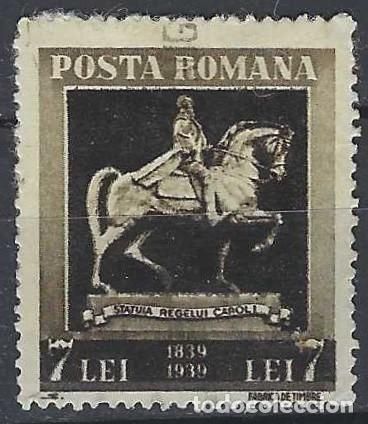 Sellos: RUMAN&Iacute;A 1939 - CENTENARIO DEL NACIMIENTO DEL REY CAROL I, NEGRO GRIS&Aacute;CEO - USADO