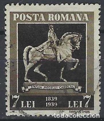 Sellos: RUMAN&Iacute;A 1939 - CENTENARIO DEL NACIMIENTO DEL REY CAROL I, NEGRO GRIS&Aacute;CEO - USADO