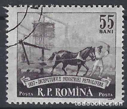 Sellos: RUMAN&Iacute;A 1957 - CENTENARIO DE LA INDUSTRIA PETROLERA - USADO