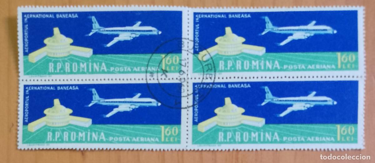 Sellos: RUMANIA - TIRA 4 SELLOS V/F 1,60 LEI, AEROPUERTO DE BANEASA - MATASELLO DE FAVOR: 17.6.960 BUCARESTI