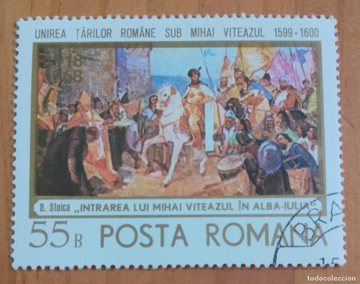 Sellos: RUMANIA - 55 B - LA ENTRADA TRIUNFAL DE MIHAI EN ALBA-IULIA