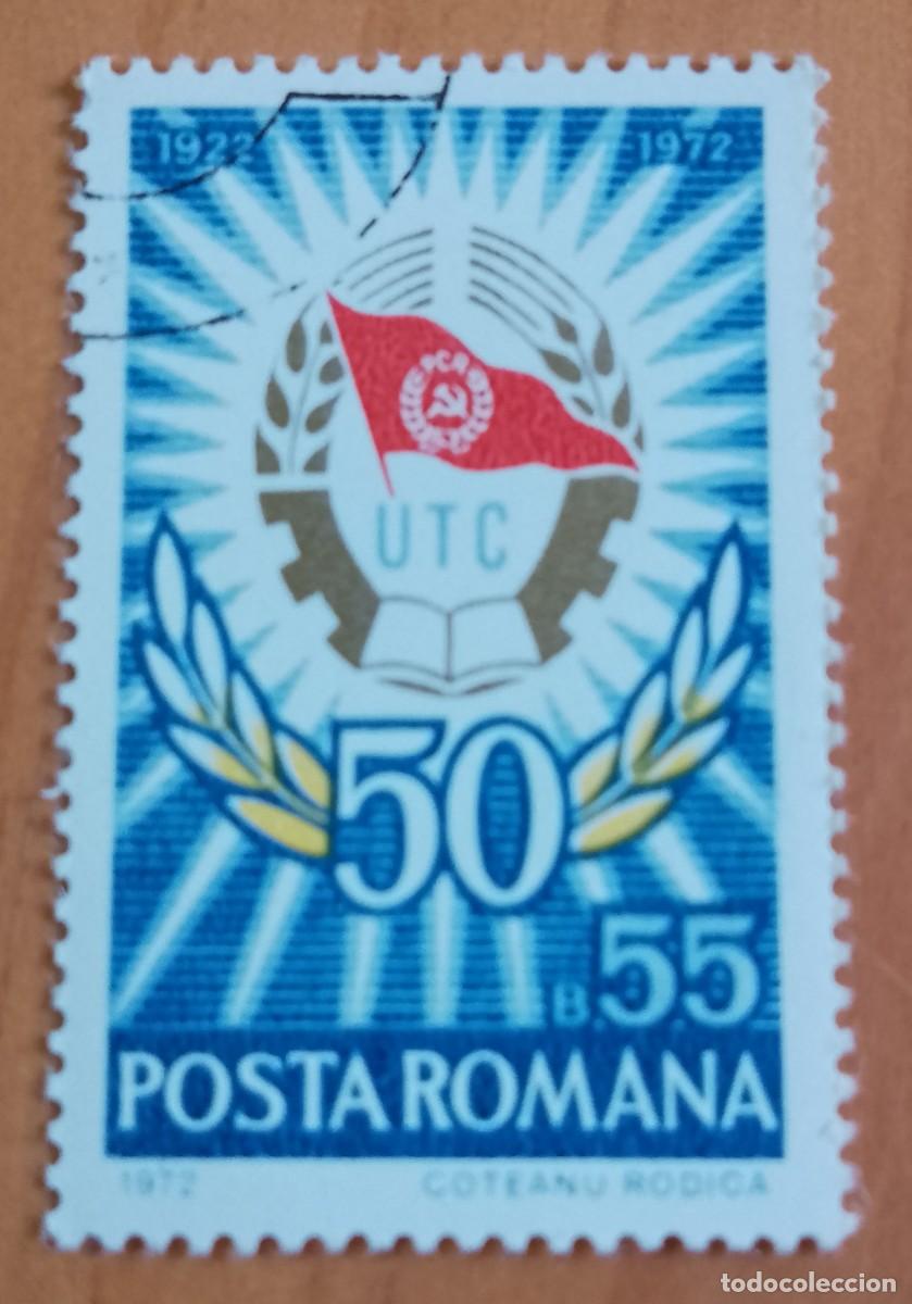 Sellos: RUMANIA - V/F 55 B - A&Ntilde;O 1972 - COSMONAUTICA AL SERVICIO DE LA PAZ - 50 A&Ntilde;OS 1922.1972